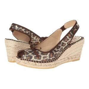 Vidorreta Espadrille Wedge Peep‎ Toe Bow Glitter Leopard Wedge Size 7
